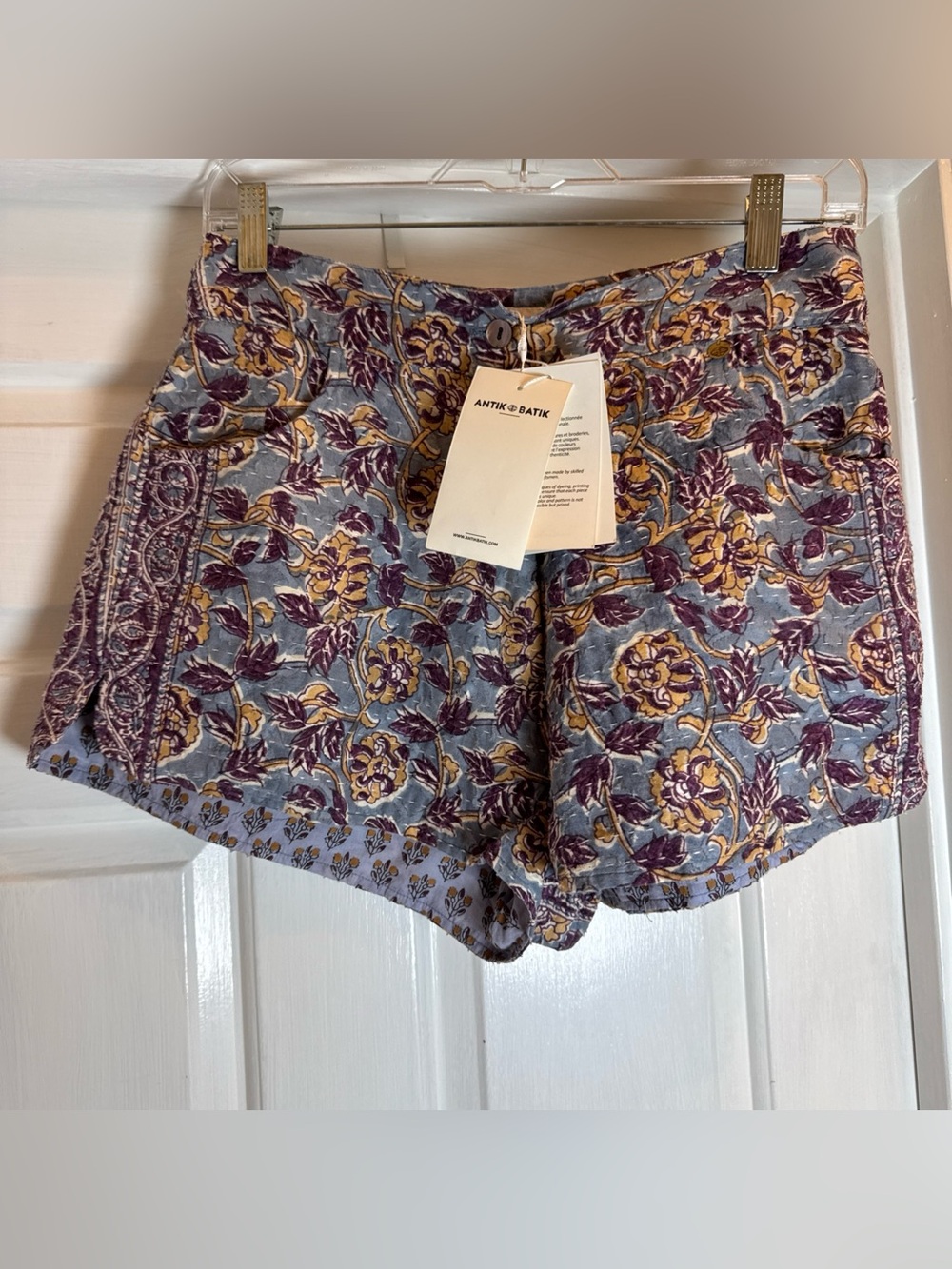 Antik Batik Fanny Shorts Slate Blue Floral High Rise Size Medium-40 NWT France
